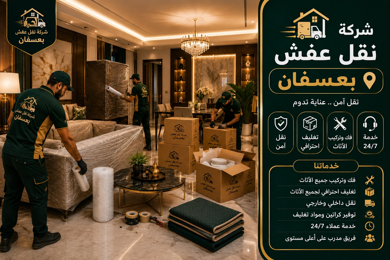 خدمات تغليف الأثاث بعسفان باستخدام مواد حماية عالية الجودة للحفاظ على الأثاث والأجهزة المنزلية والمقتنيات الحساسة أثناء النقل والتركيب.