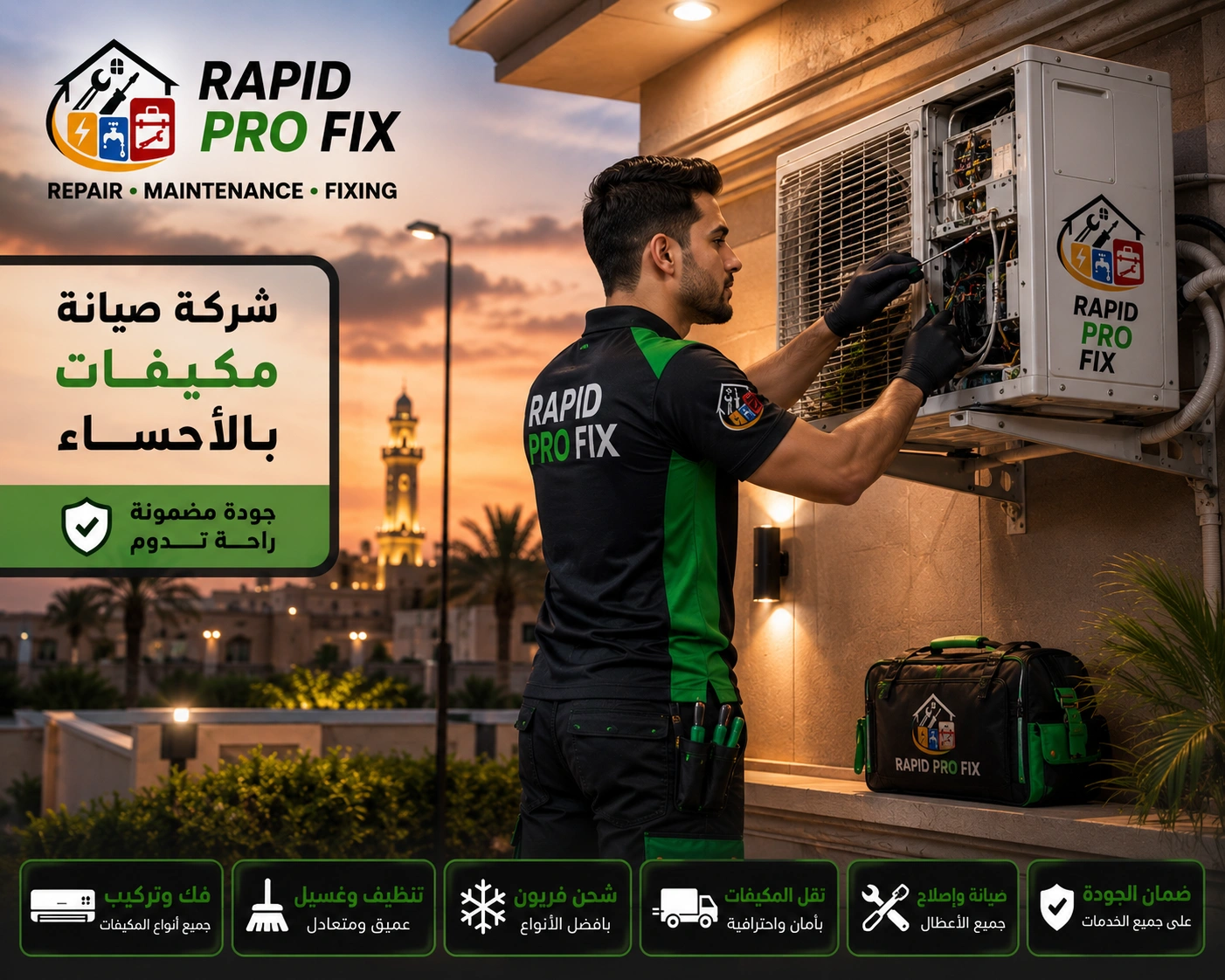 شركة صيانة مكيفات بالاحساء متخصصة في تنظيف وغسيل وتعقيم المكيفات وتحسين جودة الهواء وكفاءة التبريد.