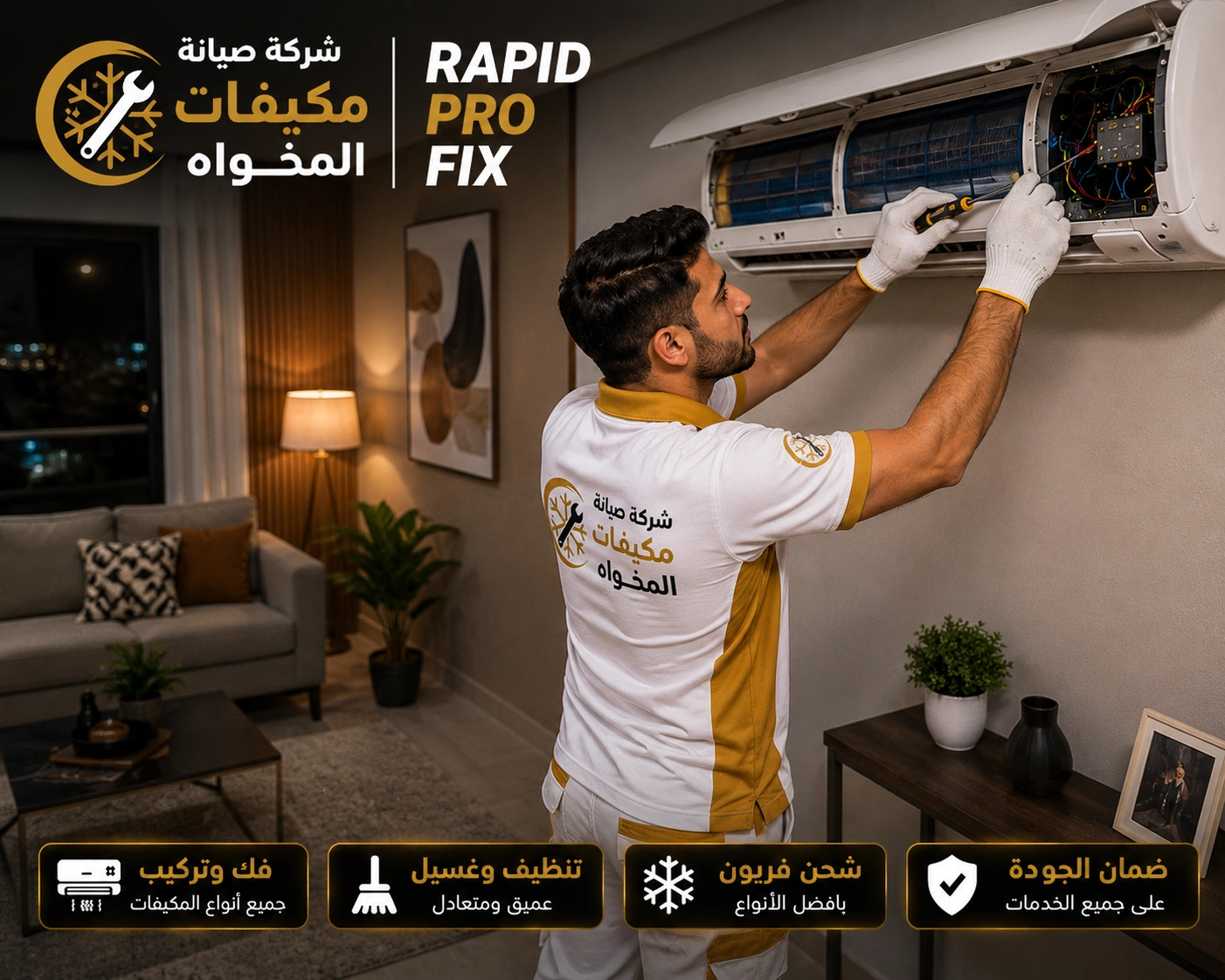 شركة صيانة مكيفات المخواه متخصصة في تنظيف وغسيل وتعقيم المكيفات وإزالة الأتربة والرواسب لتحسين جودة الهواء.