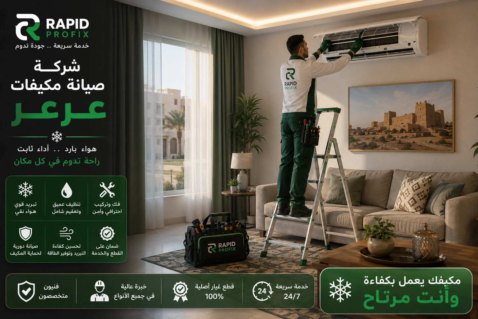شركة صيانة مكيفات عرعر متخصصة في تنظيف وغسيل وتعقيم المكيفات وإزالة الأتربة والرواسب وتحسين جودة الهواء.