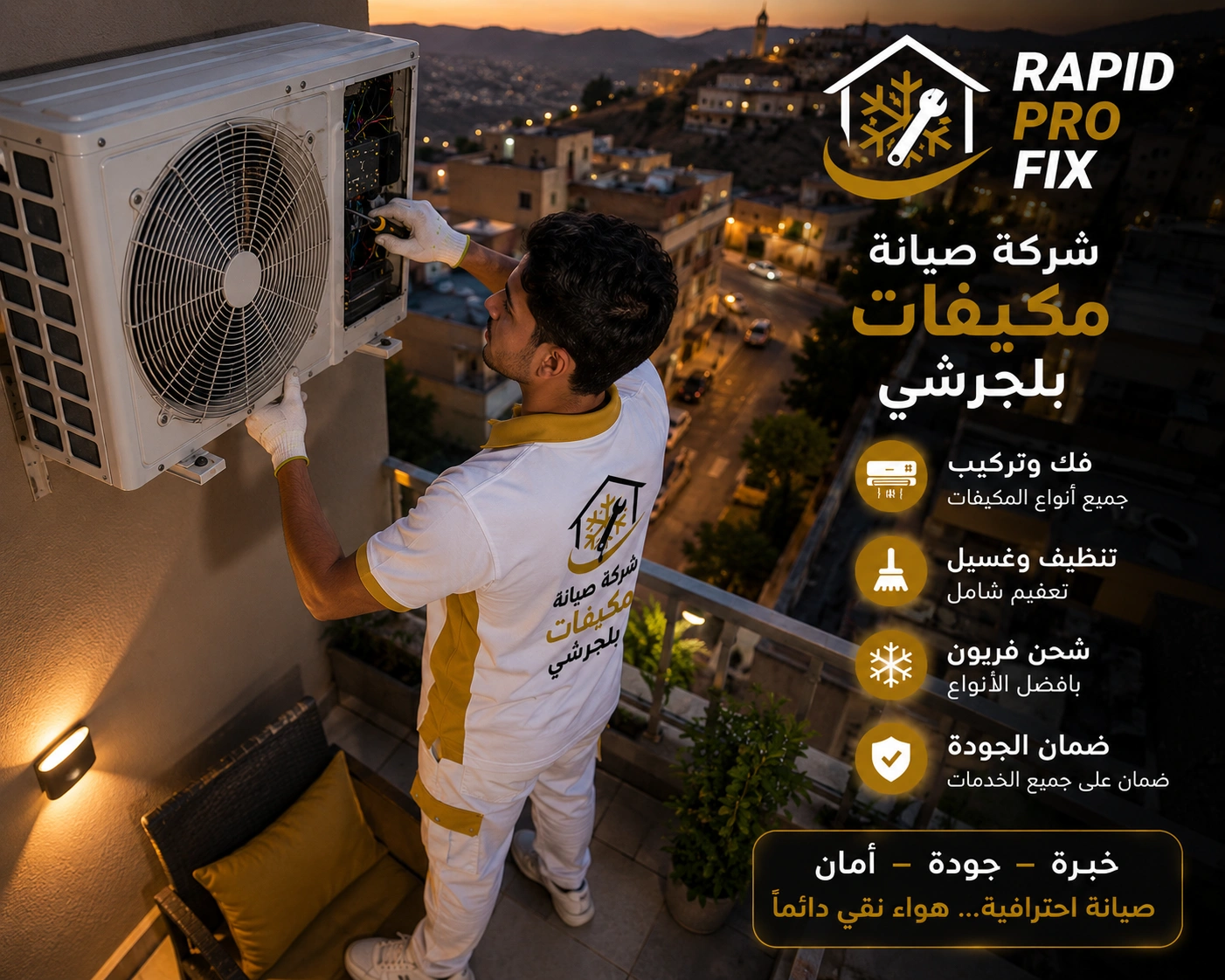 شركة صيانة مكيفات بلجرشي متخصصة في تنظيف وغسيل وتعقيم المكيفات وإزالة الأتربة والرواسب وتحسين جودة الهواء.