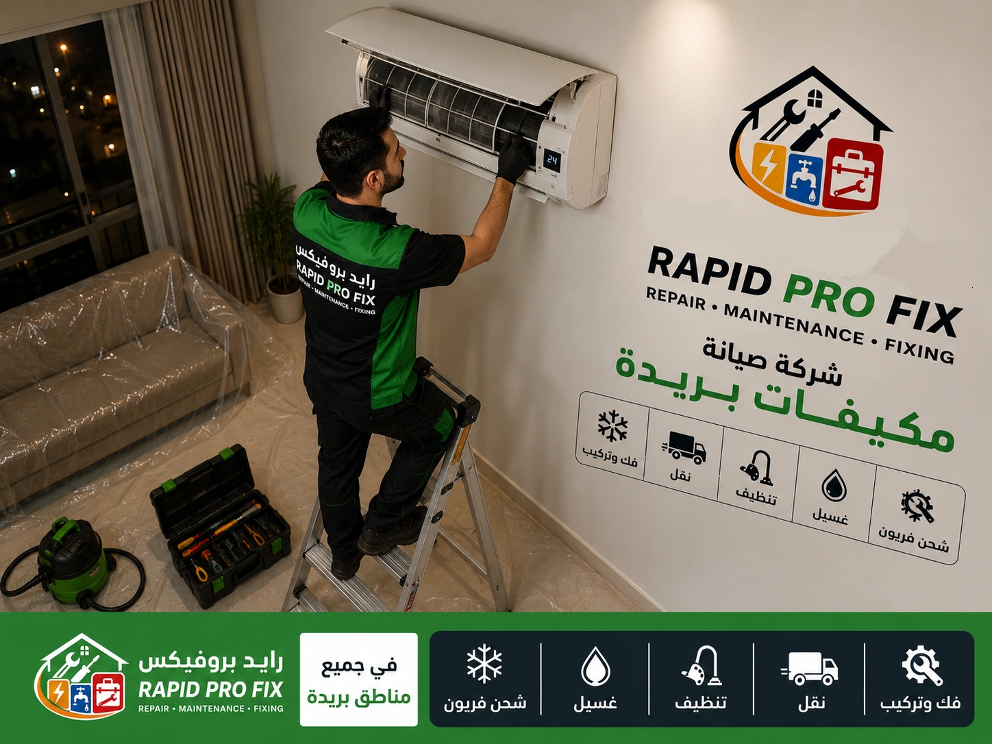 شركة صيانة مكيفات بريدة متخصصة في تنظيف وغسيل وتعقيم المكيفات وإزالة الأتربة والرواسب لتحسين جودة الهواء.