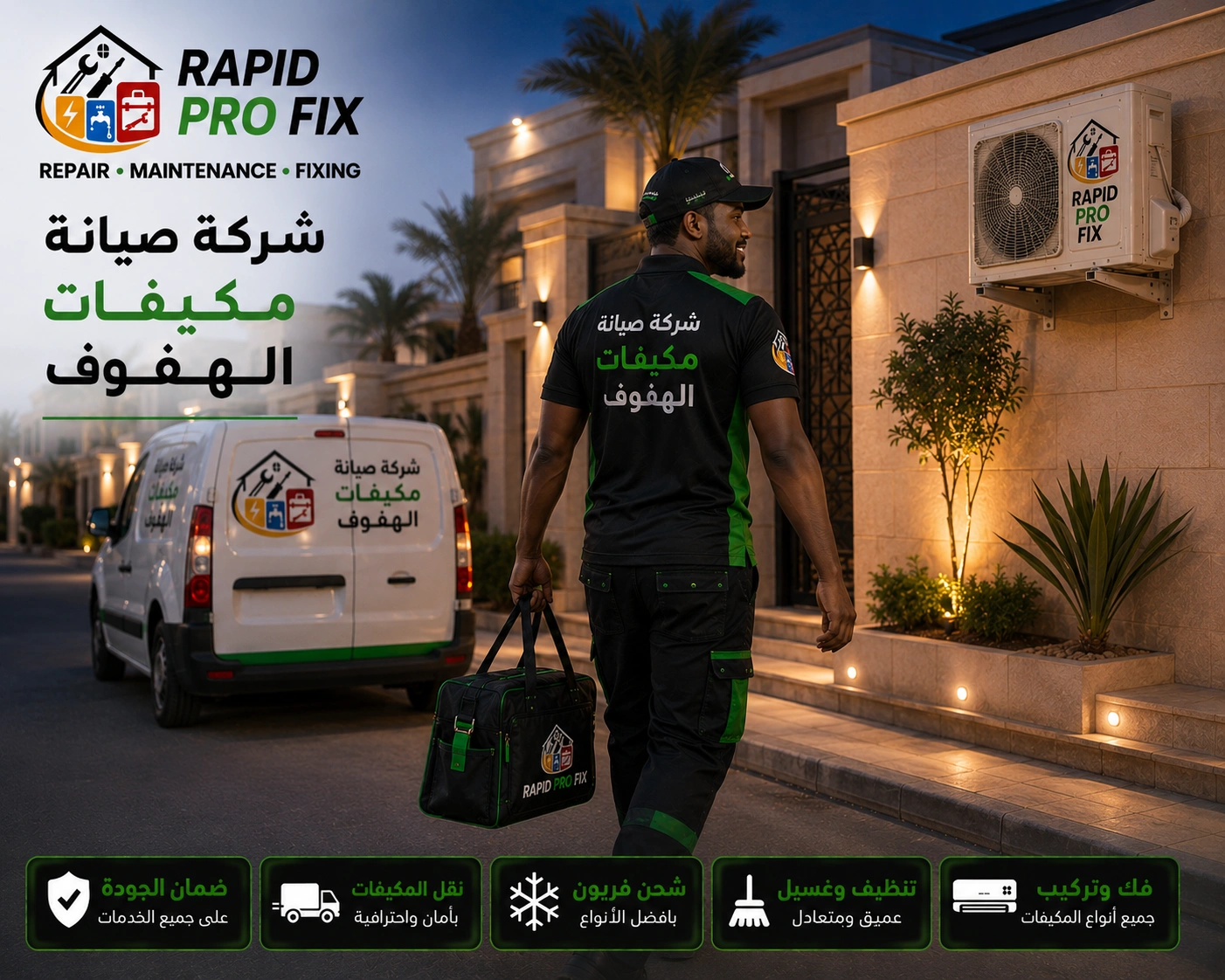 شركة صيانة مكيفات الهفوف تقدم خدمات فك وتركيب ونقل وإصلاح جميع أنواع المكيفات مع اختبار التشغيل وضبط كفاءة التبريد.