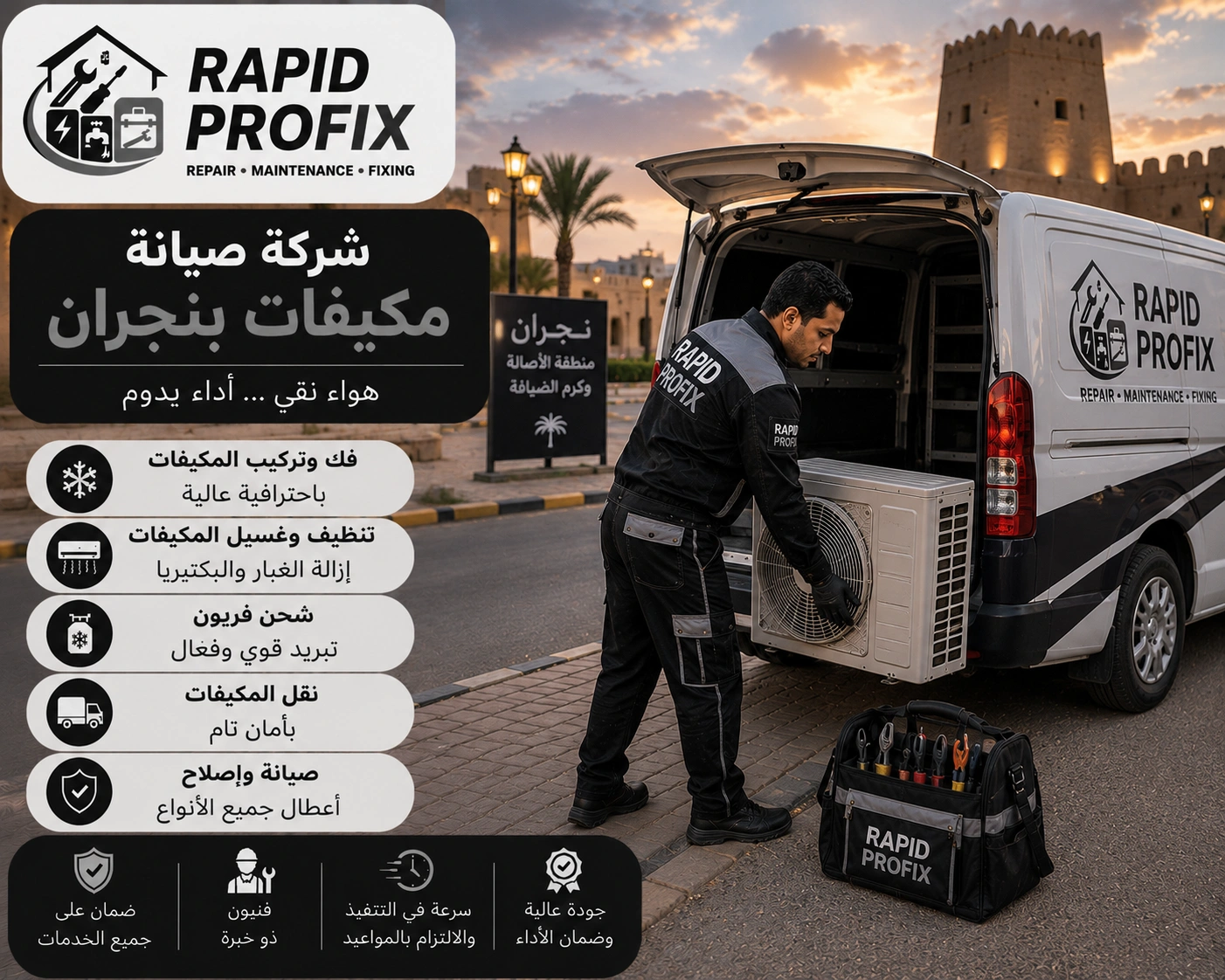 أفضل شركة صيانة مكيفات بنجران تقدم خدمات صيانة وإصلاح وتنظيف وغسيل وشحن فريون لجميع أنواع المكيفات المنزلية والتجارية.