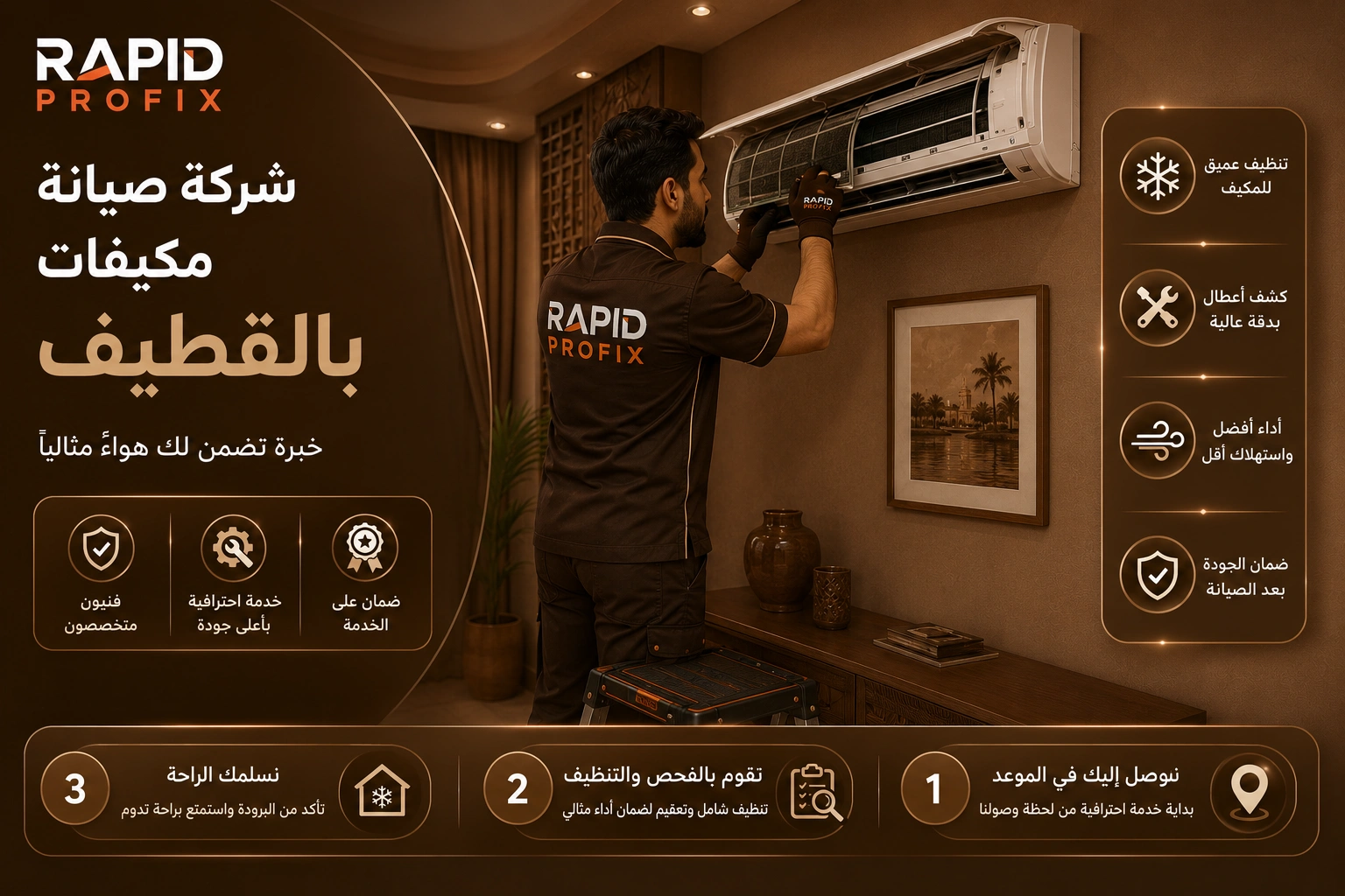 شركة صيانة مكيفات بالقطيف متخصصة في تنظيف وغسيل وتعقيم المكيفات وإزالة الأتربة والرواسب وتحسين جودة الهواء.