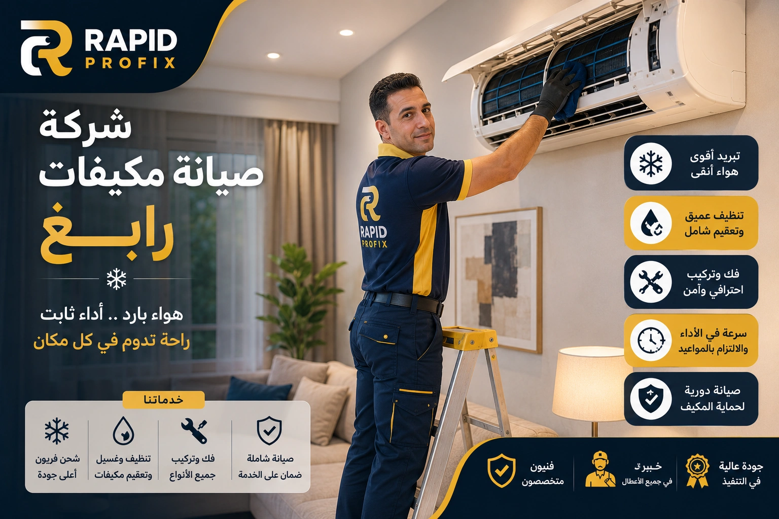 أفضل شركة صيانة مكيفات رابغ تقدم خدمات صيانة وإصلاح وتنظيف وغسيل وشحن فريون لجميع أنواع المكيفات المنزلية والتجارية.