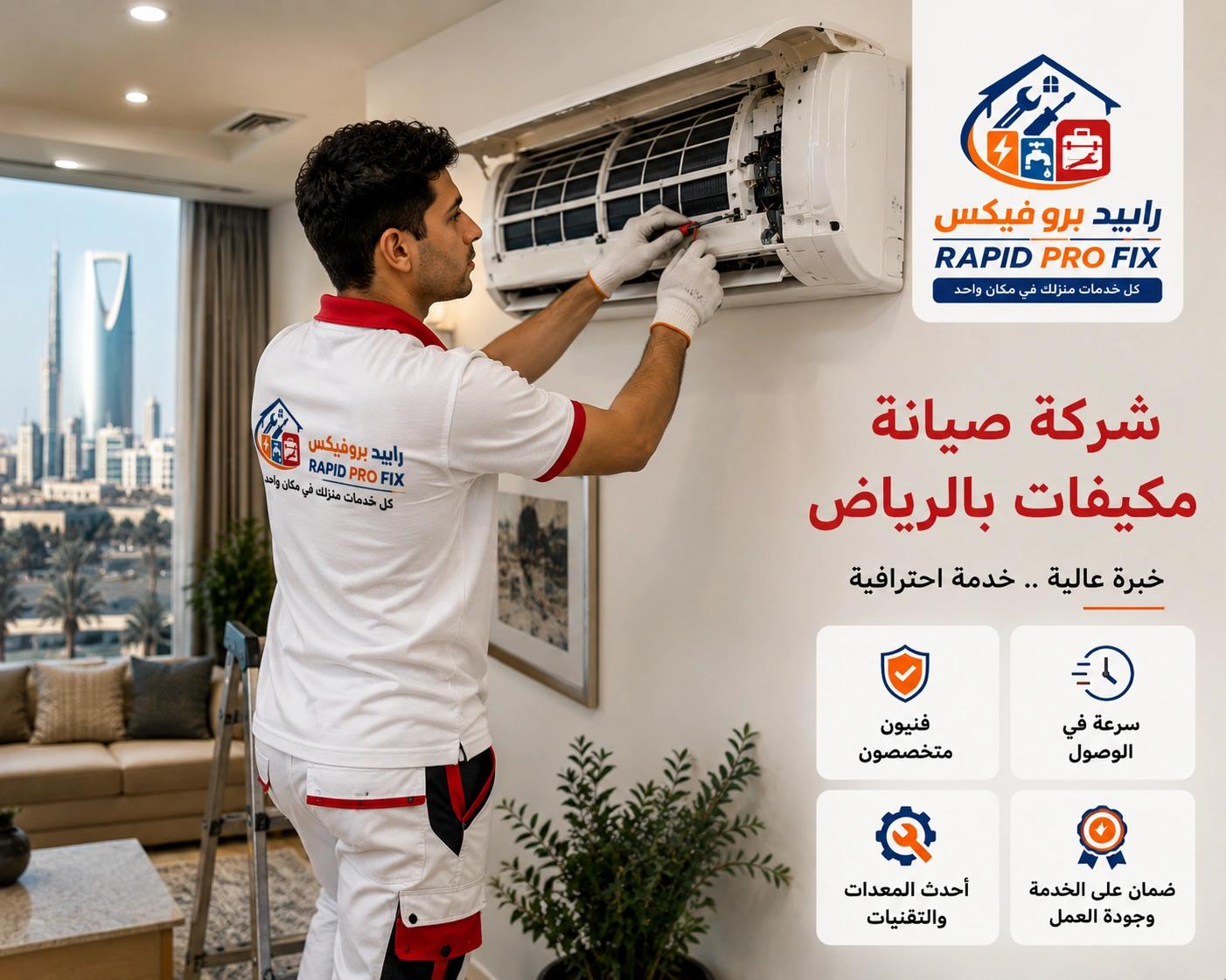 شركة صيانة مكيفات بالرياض تقدم خدمات فك وتركيب ونقل وإصلاح المكيفات مع اختبار التشغيل بعد التركيب.