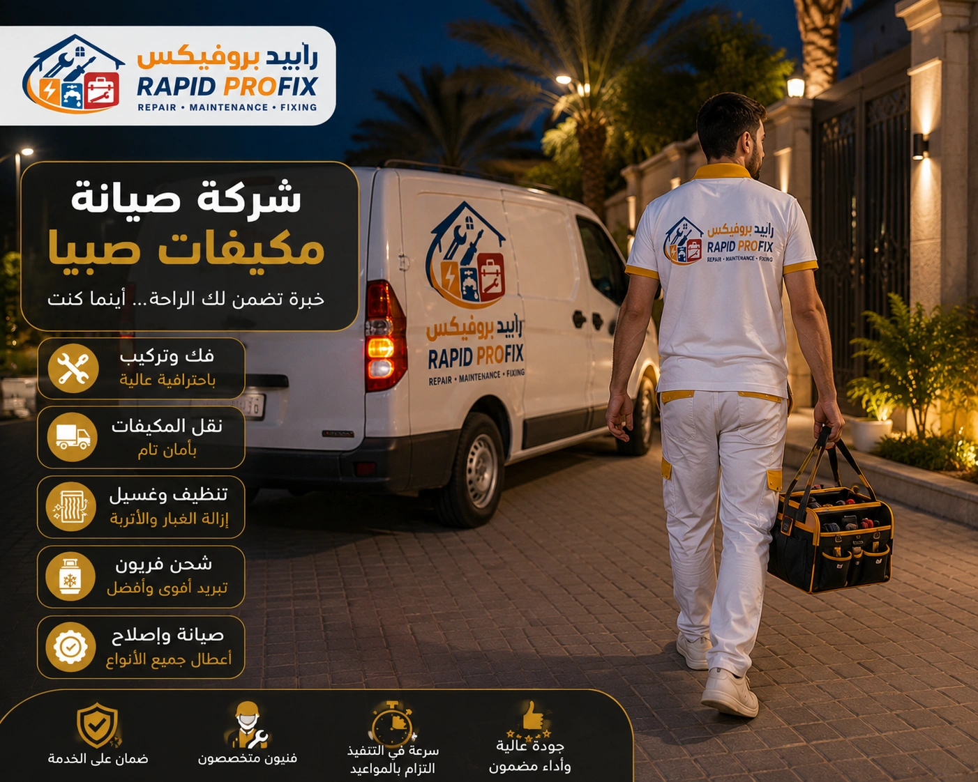 شركة صيانة مكيفات صبيا تقدم خدمات فك وتركيب ونقل وإصلاح جميع أنواع المكيفات مع اختبار التشغيل وضبط كفاءة التبريد.