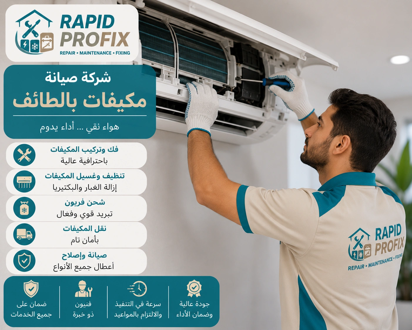 شركة صيانة مكيفات بالطائف متخصصة في تنظيف وغسيل وتعقيم المكيفات وإزالة الأتربة والرواسب وتحسين جودة الهواء.