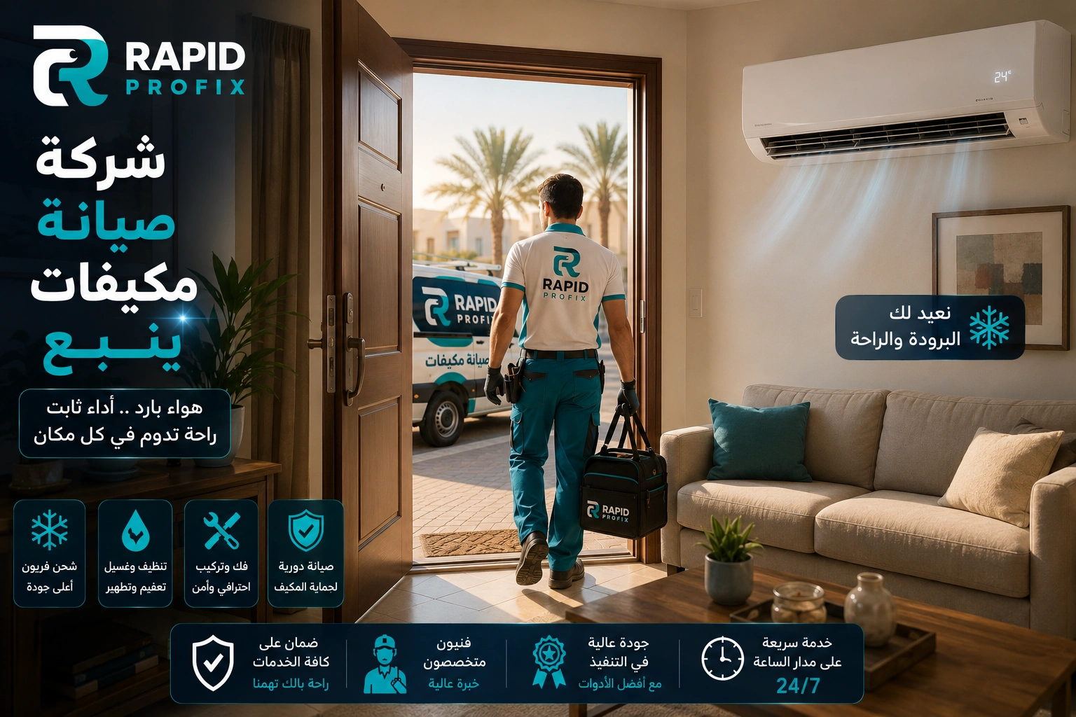 شركة صيانة مكيفات ينبع تقدم خدمات فك وتركيب ونقل وإصلاح جميع أنواع المكيفات مع اختبار التشغيل بعد الصيانة.