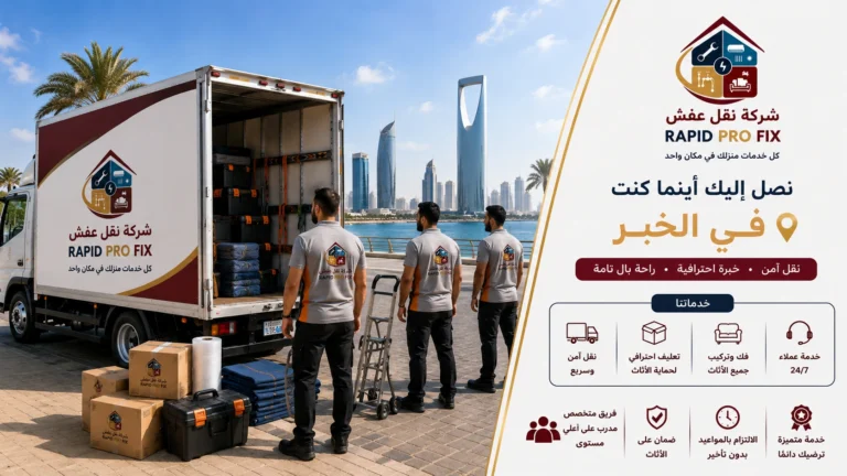 شركة نقل عفش بالخبر تقدم خدمات متكاملة لنقل الأثاث السكني والتجاري مع التغليف الاحترافي والفك والتركيب ونقل الشقق والفلل والمكاتب بواسطة فرق متخصصة وسيارات مجهزة للحفاظ على جميع المنقولات.