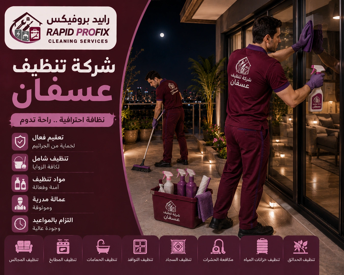 تنظيف الكنب والسجاد بالبخار في عسفان باستخدام أجهزة حديثة لإزالة البقع والروائح واستعادة نظافة المفروشات.