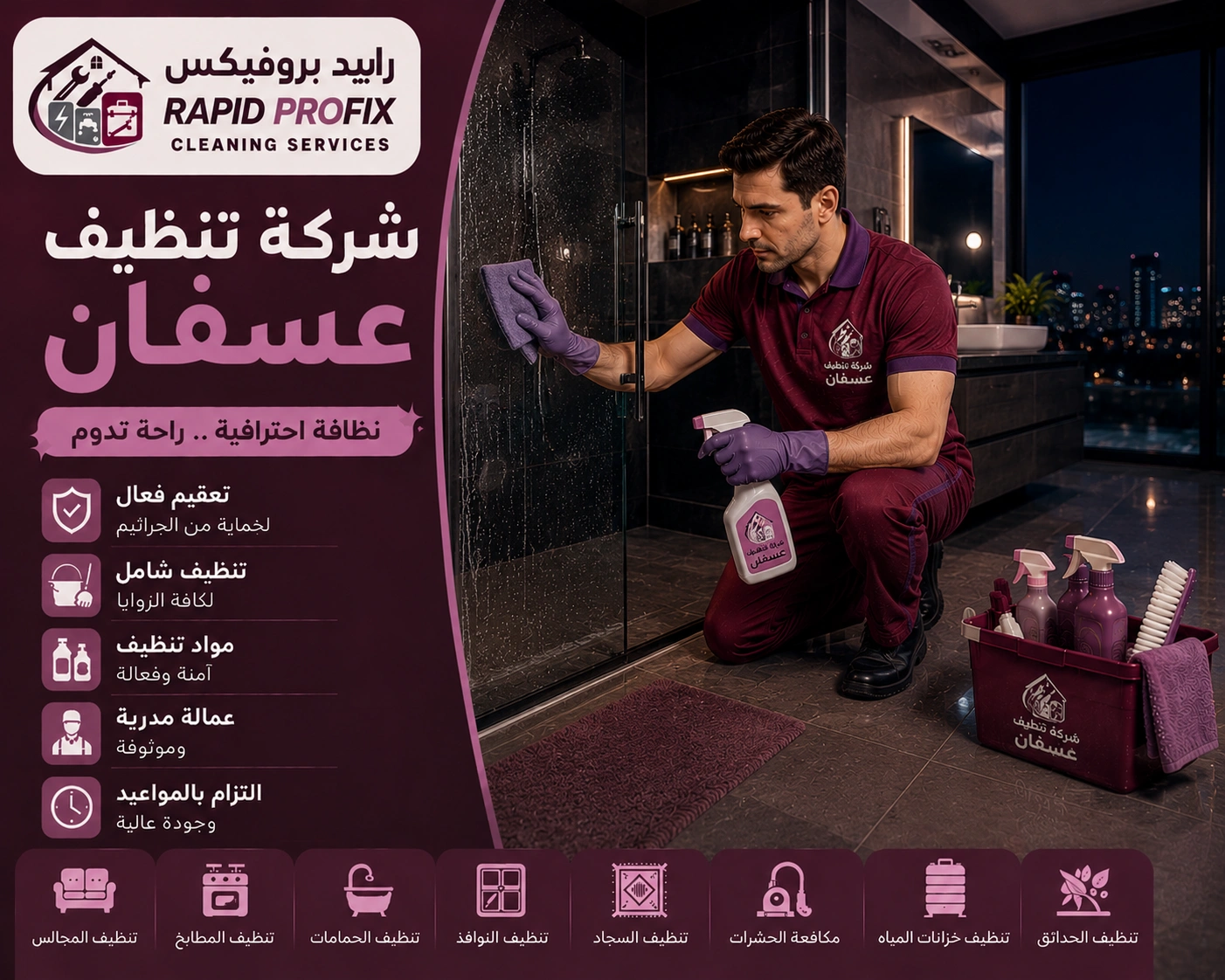 شركة تنظيف عسفان تقدم تنظيف الأرضيات والرخام والسيراميك باستخدام معدات تنظيف احترافية وتقنيات حديثة.