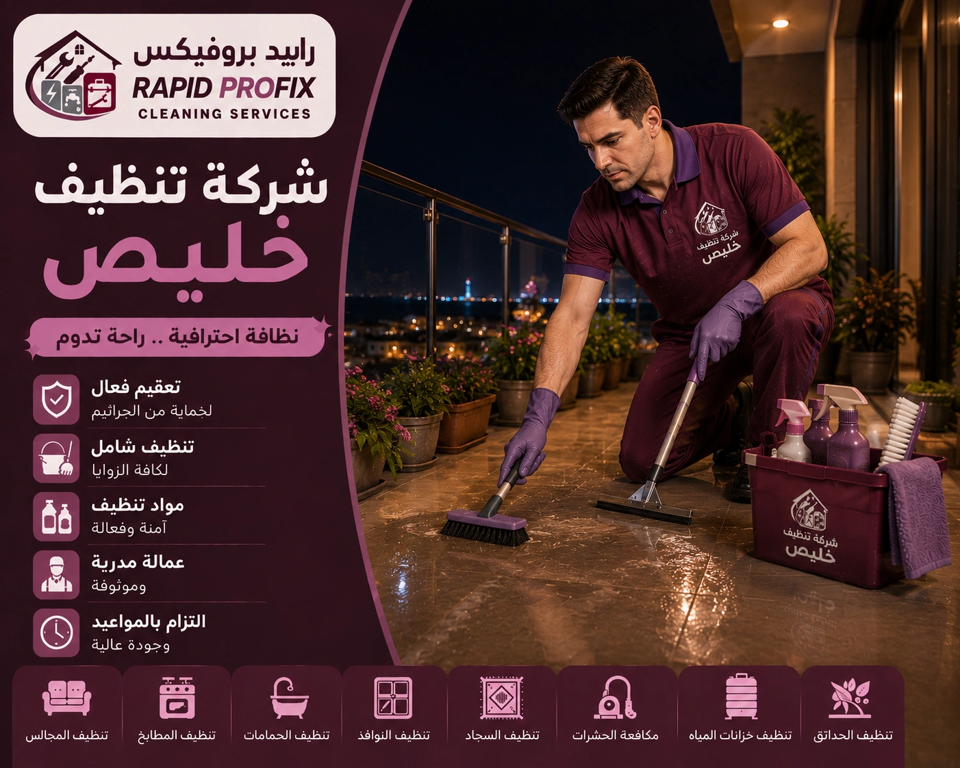 شركة تنظيف خليص تقدم خدمات تنظيف احترافية للمنازل والفلل والشقق باستخدام أحدث معدات وتقنيات التنظيف.