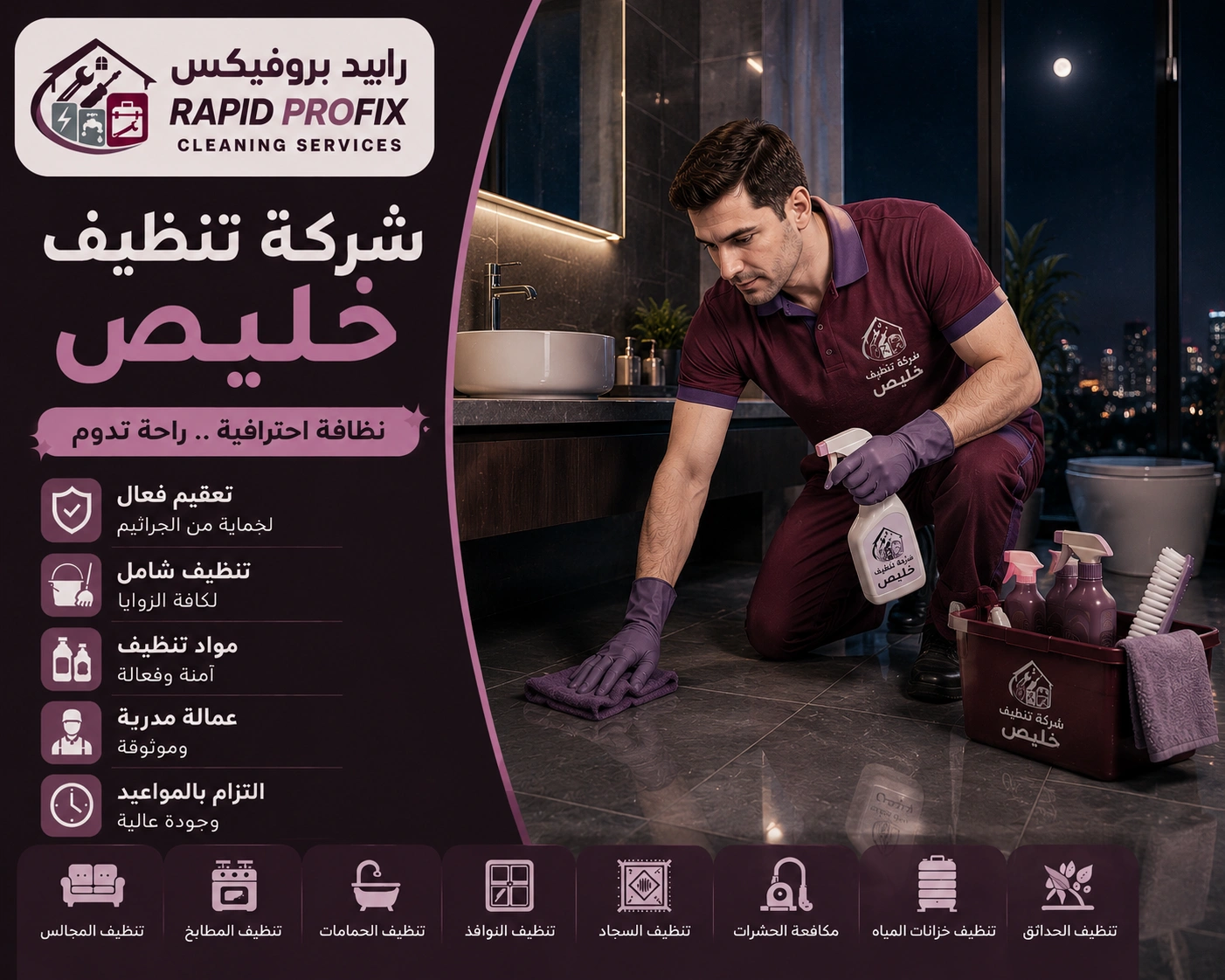 شركة تنظيف خليص تقدم تنظيف الأرضيات والرخام والسيراميك باستخدام معدات تنظيف احترافية وتقنيات حديثة.
