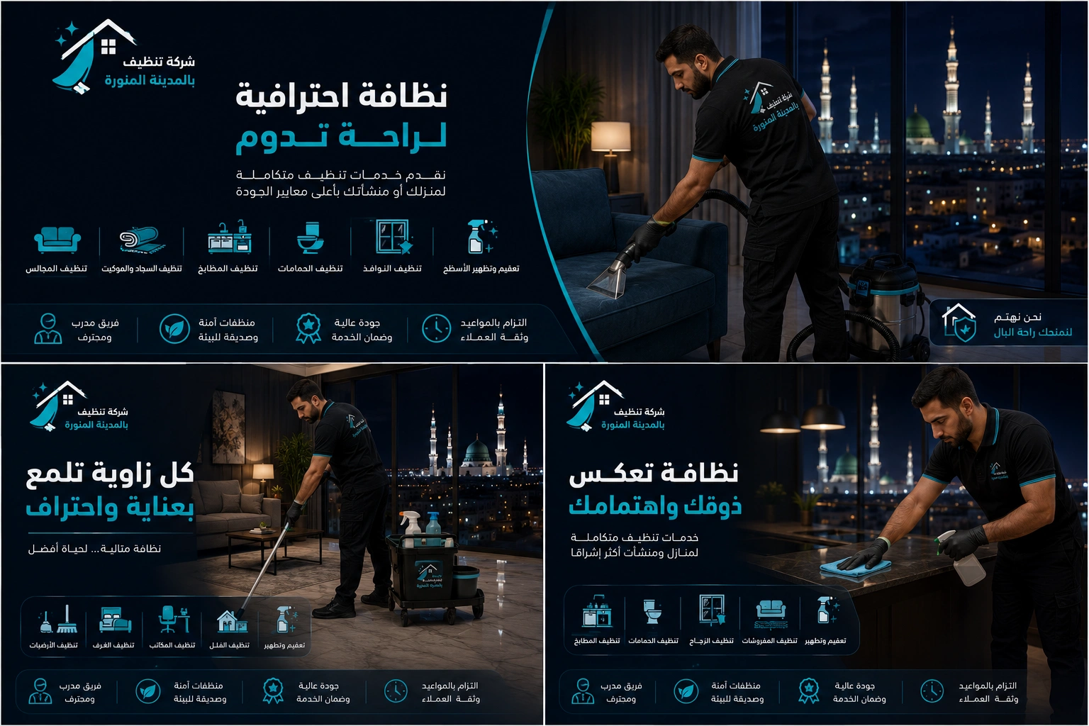 شركة تنظيف بالمدينة المنورة تقدم خدمات تنظيف احترافية للمنازل والفلل والشقق باستخدام أحدث معدات وتقنيات التنظيف.