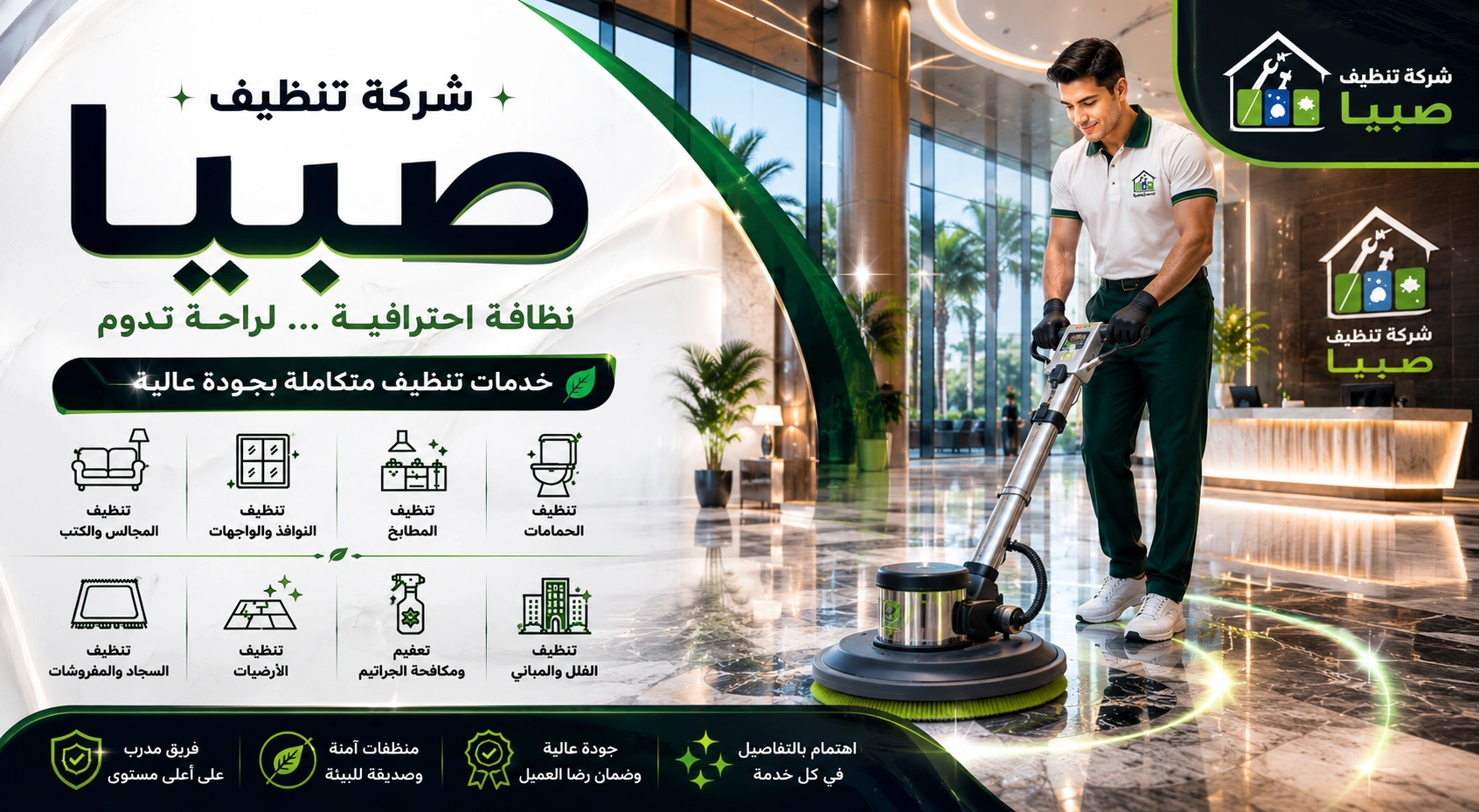 شركة تنظيف صبيا تقدم خدمات تنظيف احترافية للمنازل والفلل والشقق باستخدام أحدث معدات وتقنيات التنظيف.