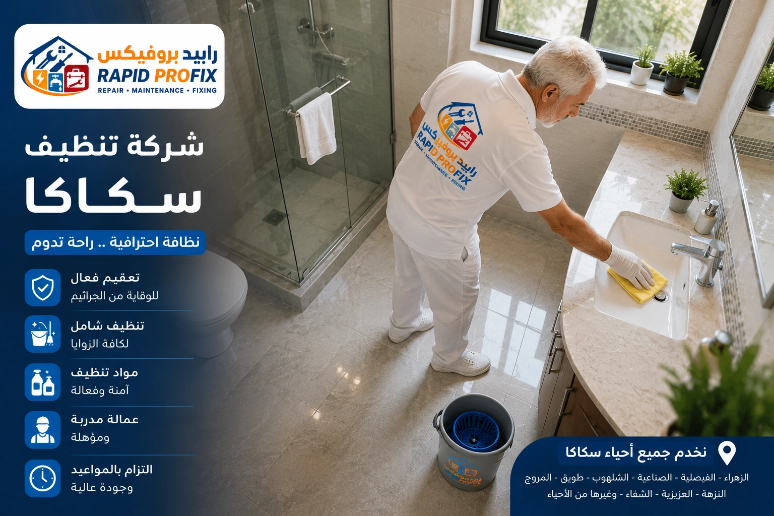 شركة تنظيف سكاكا تقدم تنظيف الأرضيات والرخام والسيراميك باستخدام معدات تنظيف احترافية وتقنيات حديثة.