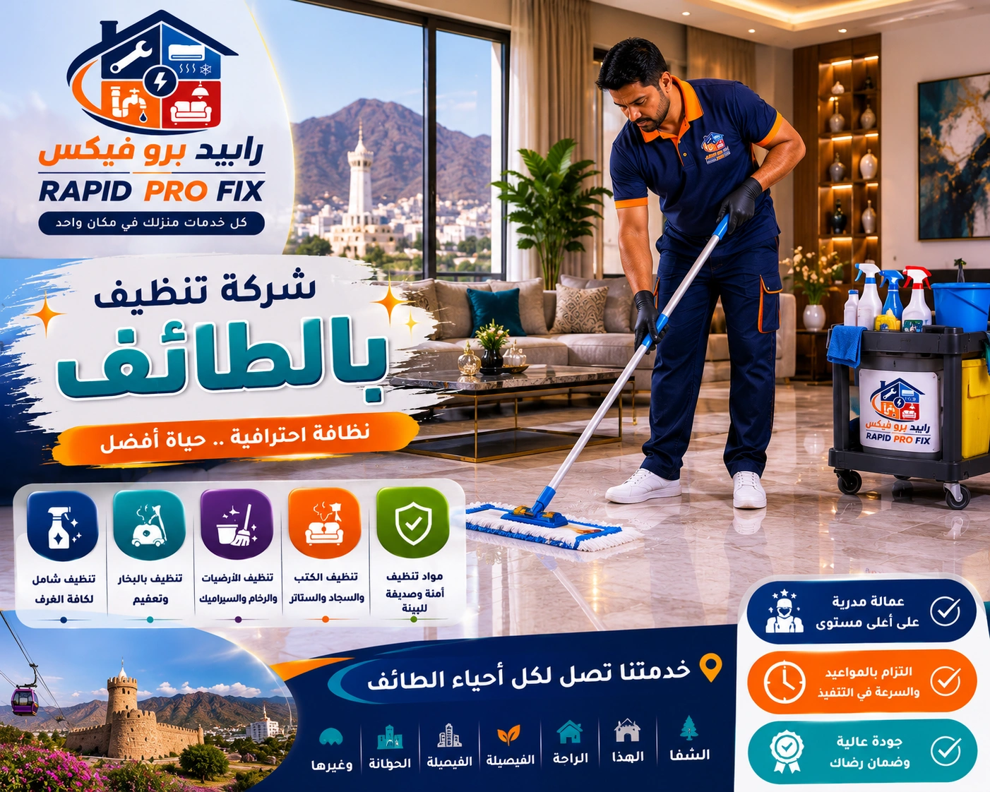 تنظيف الكنب والسجاد بالبخار في الطائف باستخدام أجهزة حديثة لإزالة البقع والروائح واستعادة نظافة المفروشات.