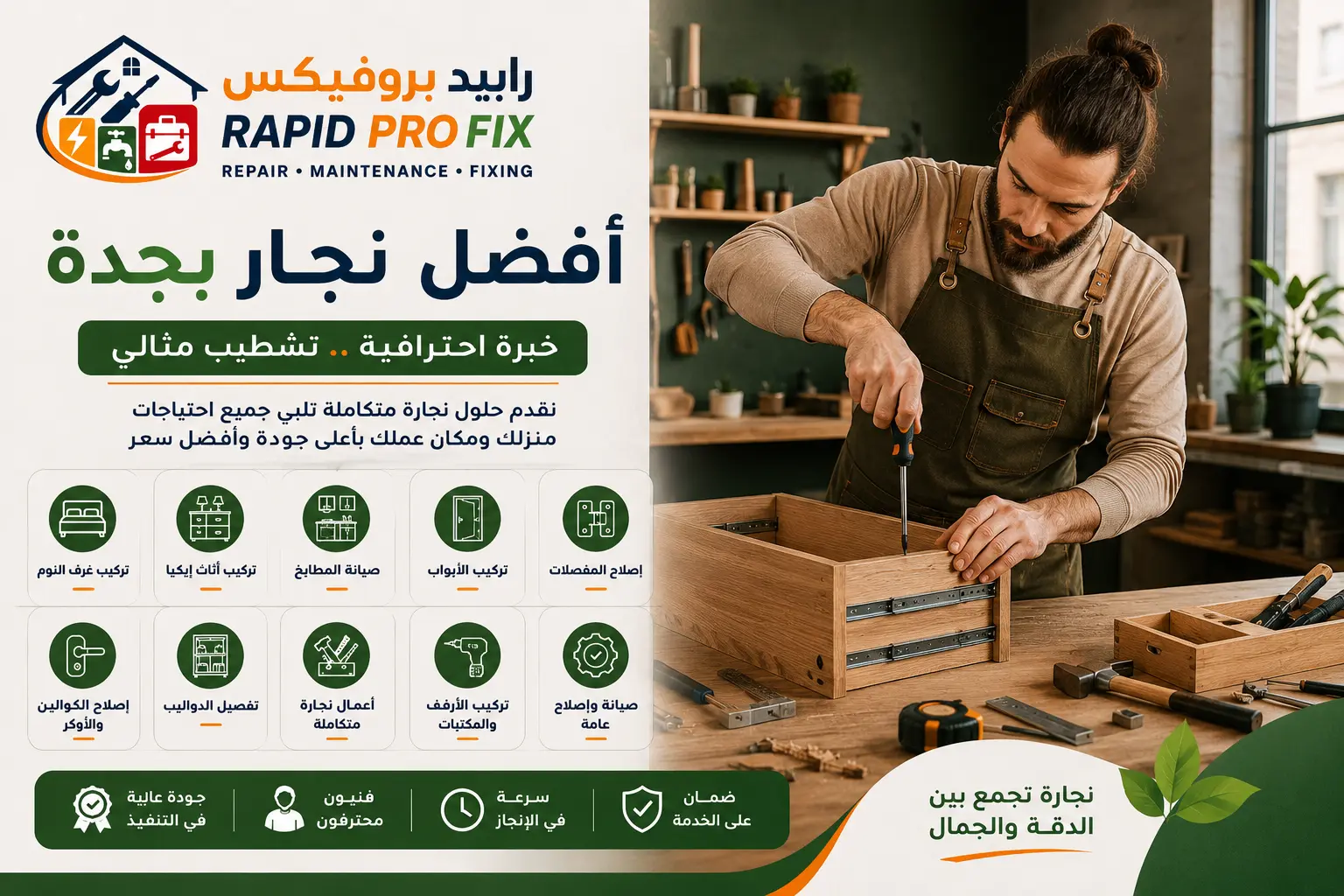أفضل نجار بجدة لتركيب أثاث إيكيا وصيانة الأبواب والمطابخ | Rapid ProFix