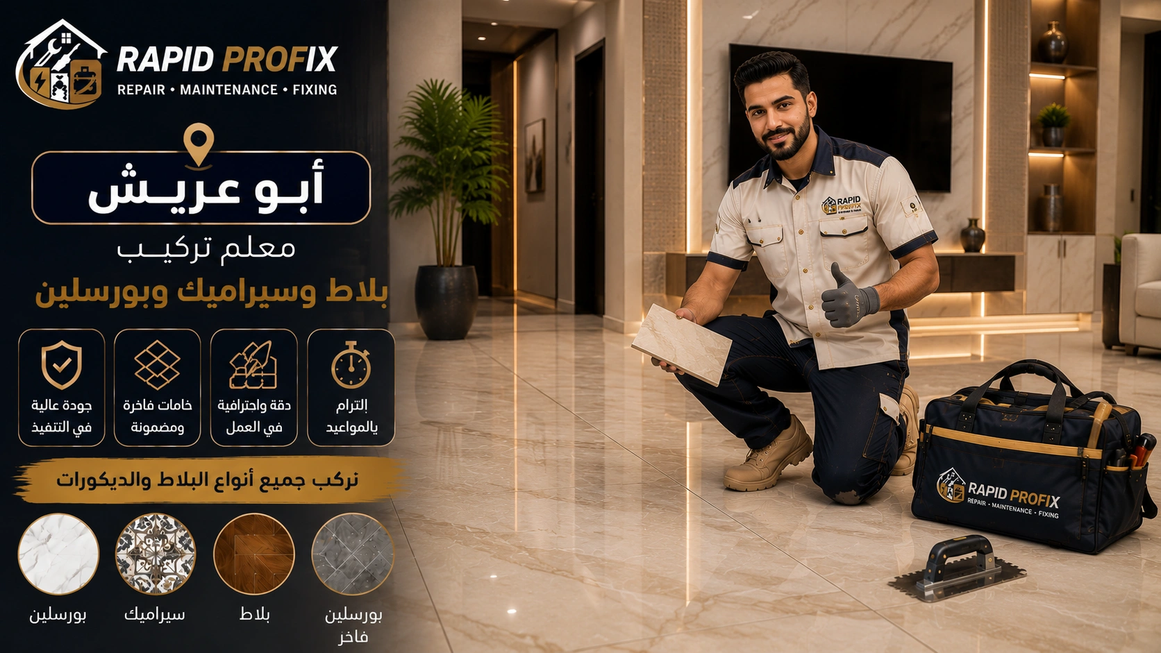 النتيجة النهائية لأعمال معلم تركيب بلاط وسيراميك وبورسلين أبو عريش بعد اكتمال المشروع بجودة عالية وتشطيب متقن.