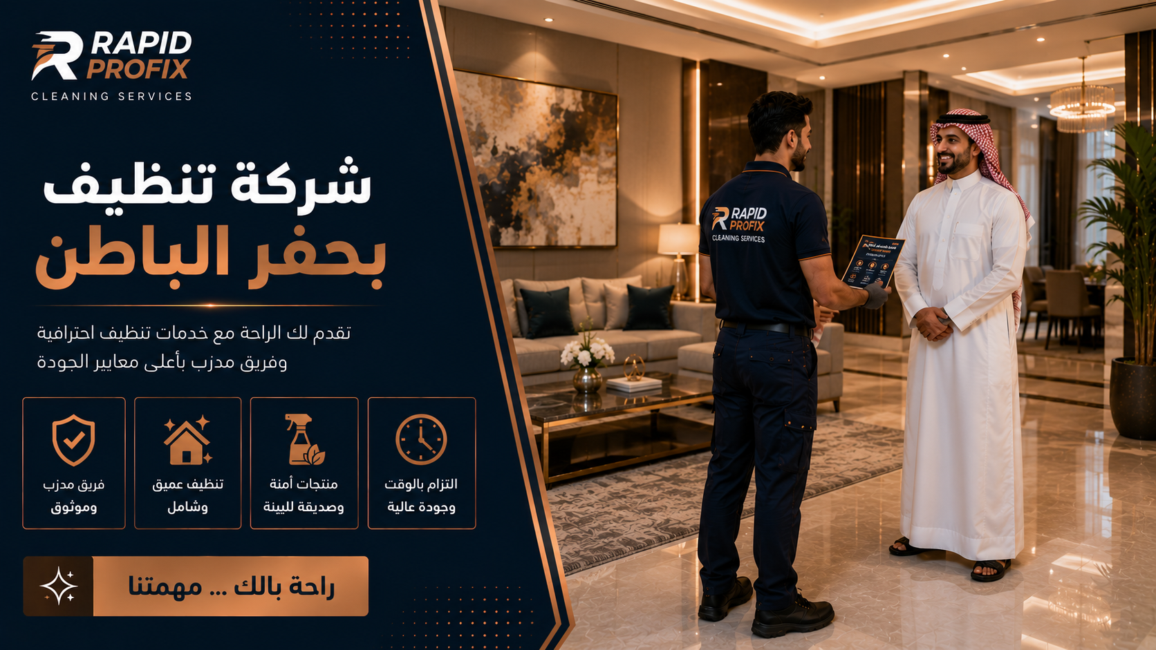 يقوم فريق Rapid Profix بتنظيف الأرضيات والأثاث باستخدام معدات متطورة ومنتجات تنظيف عالية الجودة وآمنة على جميع الأسطح.