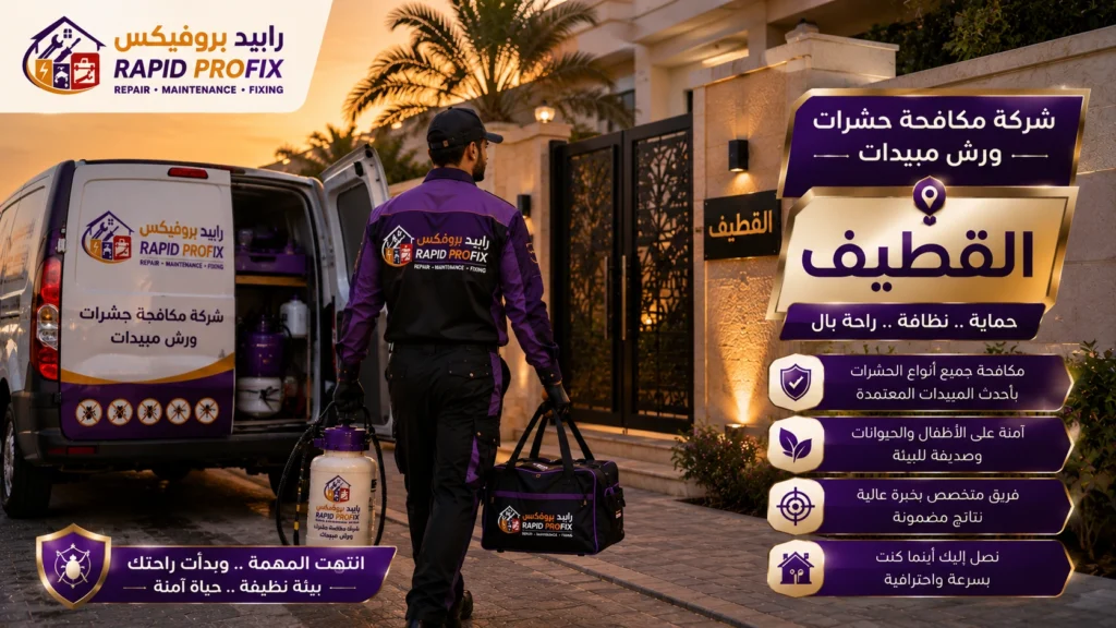 وصول فريق شركة مكافحة حشرات ورش مبيدات بالقطيف إلى موقع الخدمة مجهزًا بأحدث معدات رش المبيدات لبدء أعمال مكافحة الحشرات داخل المنازل والفلل والمنشآت.