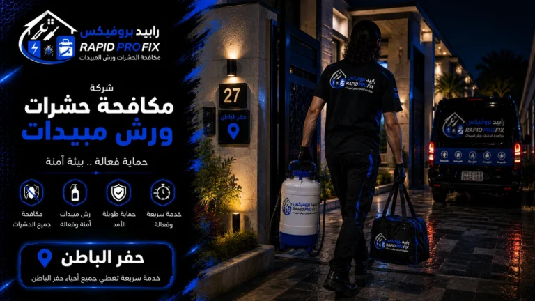 وصول فريق شركة مكافحة حشرات ورش مبيدات بحفر الباطن إلى موقع الخدمة مجهزًا بأحدث معدات رش المبيدات لبدء أعمال مكافحة الحشرات داخل المنازل والفلل والمنشآت.