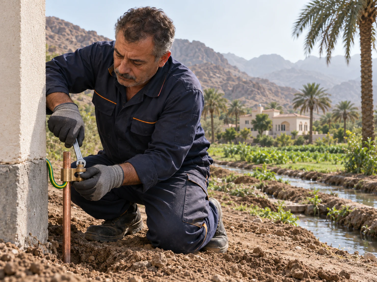 التأريض في التربة المتغيرة بالمخواة تنفيذ منظومة تأريض وربط الموصل النحاسي بقضيب أرضي بالمخواة