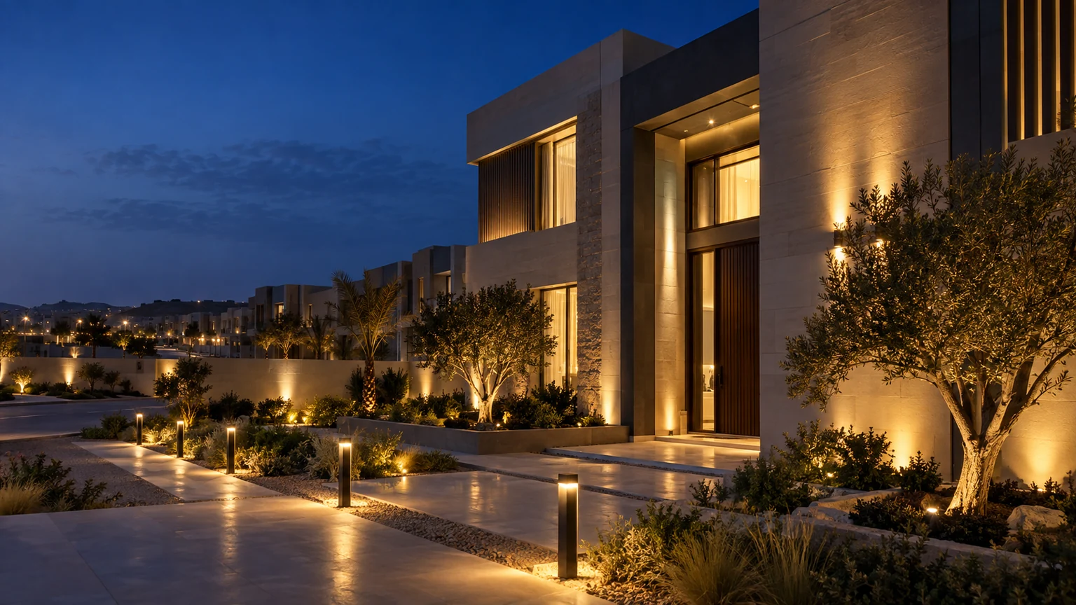الإنارة الخارجية والحدائق بعسفان إنارة خارجية لمدخل منزل وحديقته بعسفان