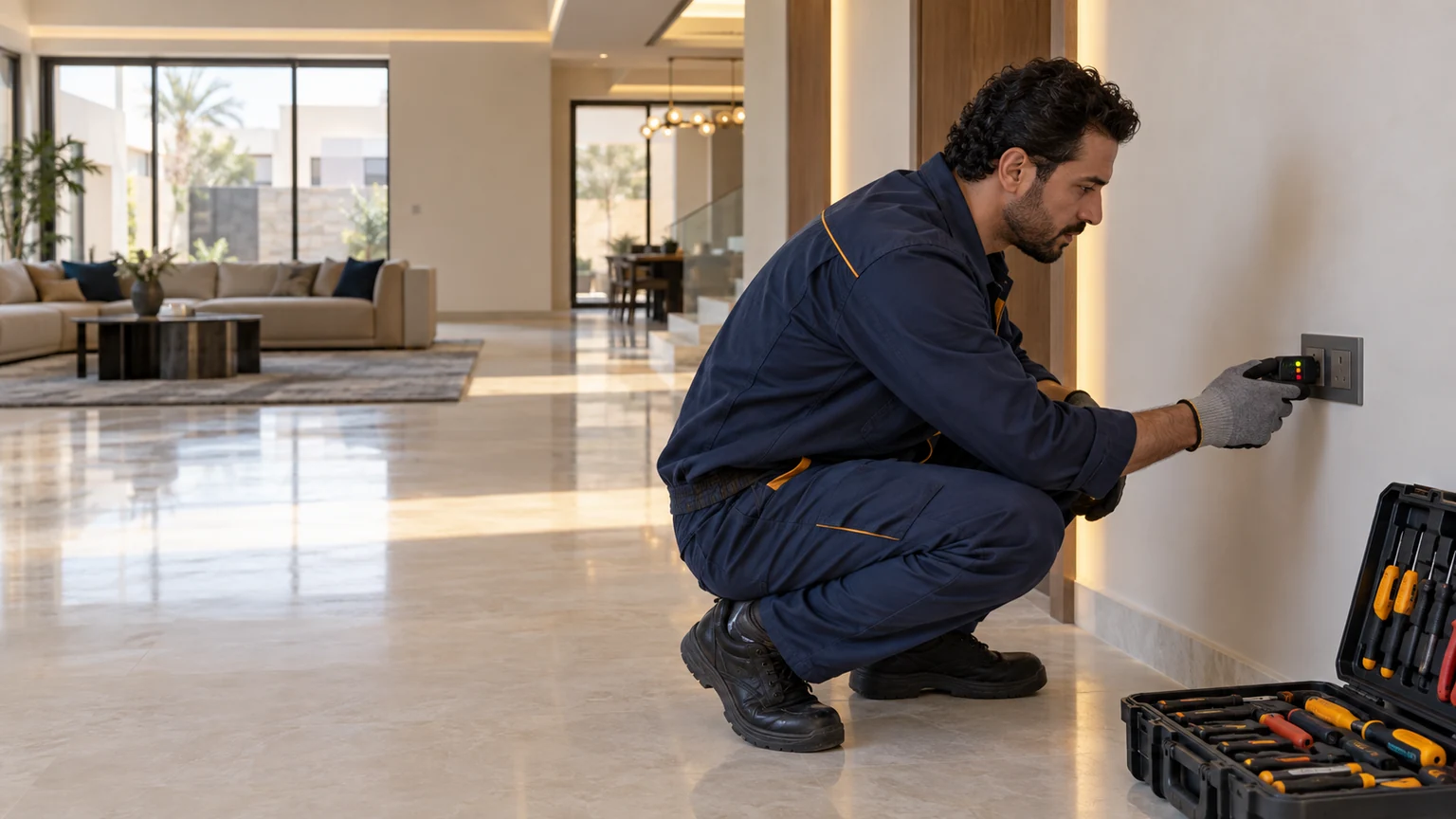طلب خدمة كهربائي بعسفان من رابيد بروفيكس كهربائي رابيد بروفيكس بعد إنهاء العمل داخل منزل بعسفان مع عدة منظمة