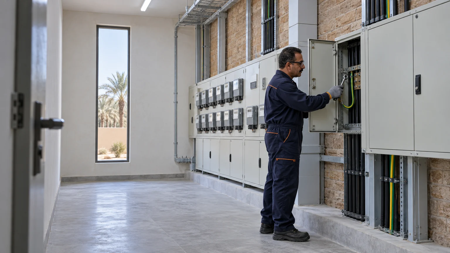 غرفة كهرباء ولوحة رئيسية في مستودع ومنشأة تعبئة ببريدة
