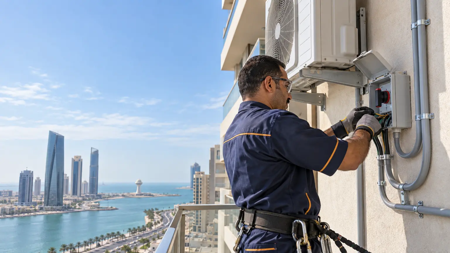 توصيل خط كهرباء مستقل ومفتاح عزل لوحدة مكيف سبليت خارجية بالخبر