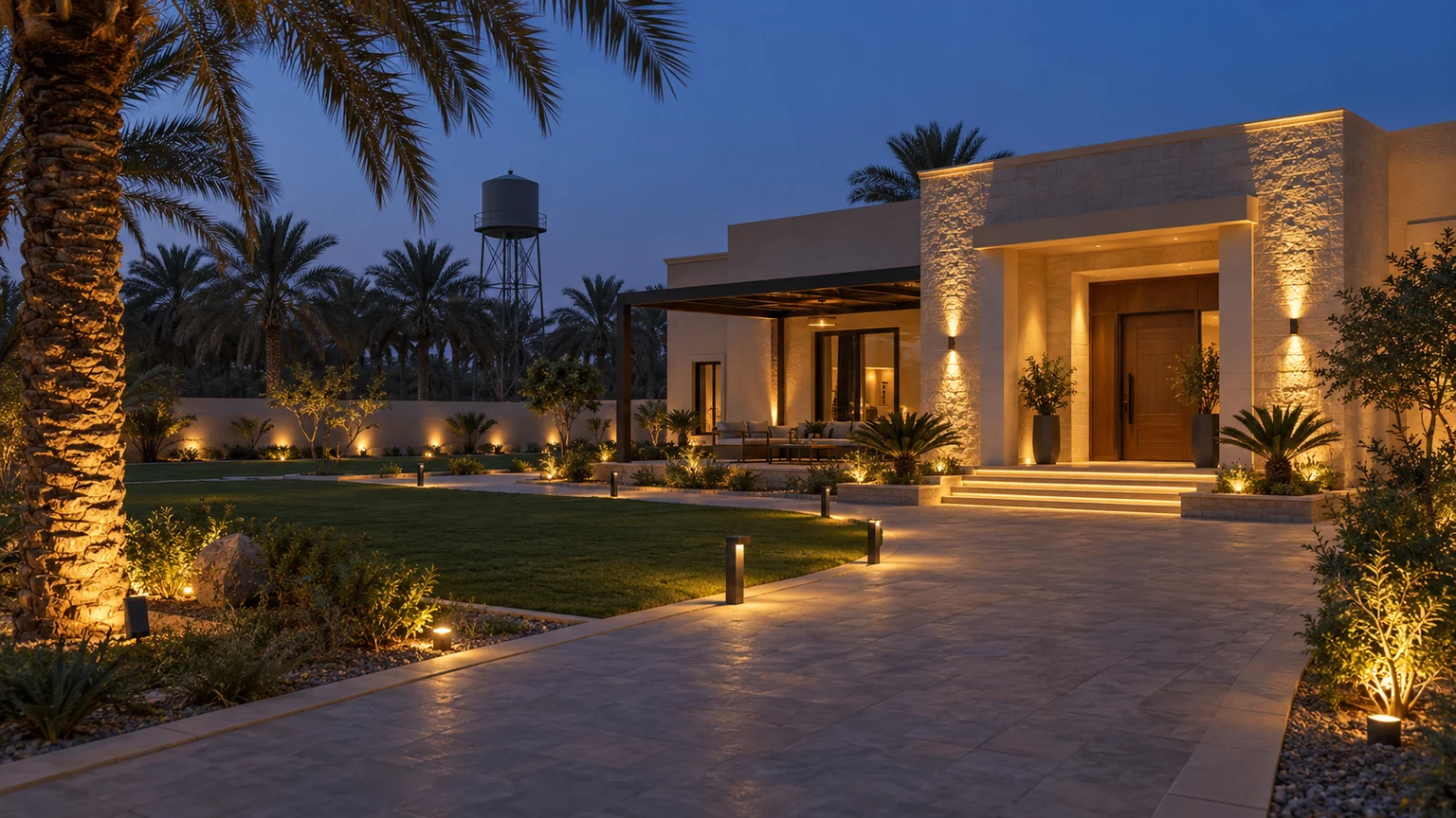 الإنارة الخارجية وسلامة المسارات بخليص إنارة خارجية لمسارات وجلسات في استراحة بخليص