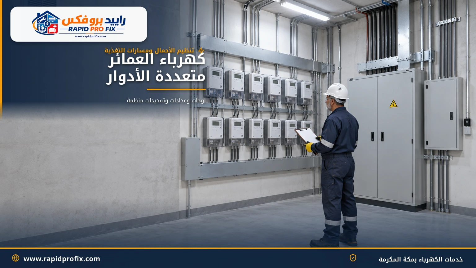 غرفة عدادات ولوحة رئيسية في عمارة سكنية متعددة الأدوار بمكة المكرمة