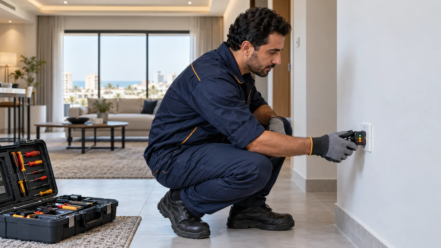 طلب خدمة كهربائي برابغ من رابيد بروفيكس كهربائي رابيد بروفيكس بعد إنهاء العمل داخل وحدة سكنية برابغ مع عدة منظمة